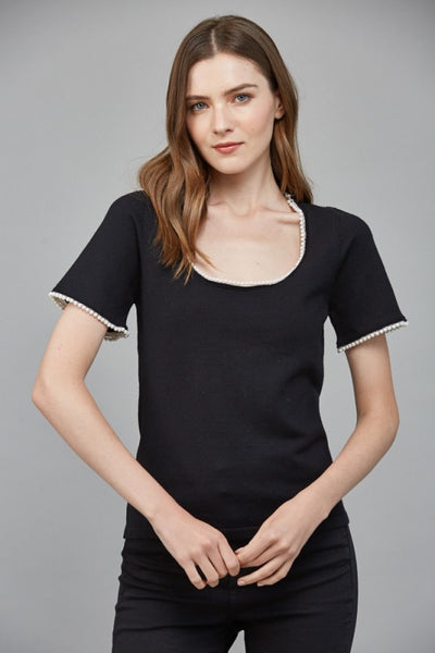 FATE BLACK PEARL TRIM DETAIL SWEATER