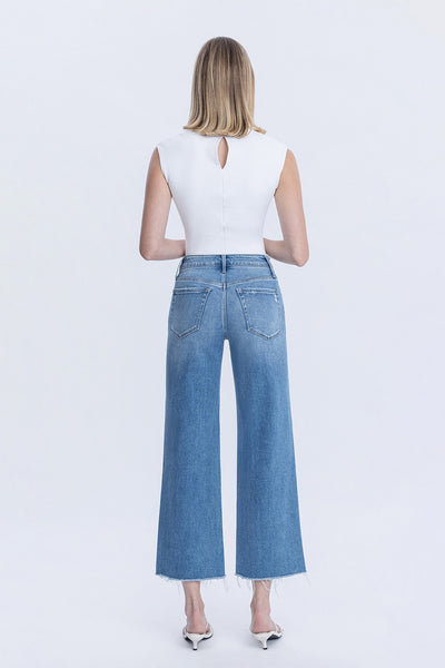 FLYING MONKEY RAW HEM CROP SLIM WIDE JEANS CLAIRE