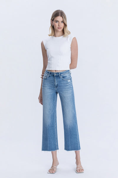 FLYING MONKEY RAW HEM CROP SLIM WIDE JEANS CLAIRE