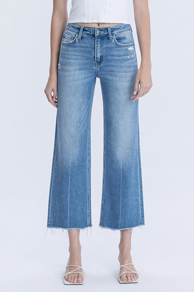 FLYING MONKEY RAW HEM CROP SLIM WIDE JEANS CLAIRE