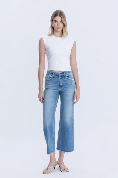 FLYING MONKEY RAW HEM CROP SLIM WIDE JEANS CLAIRE