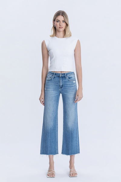 FLYING MONKEY RAW HEM CROP SLIM WIDE JEANS CLAIRE