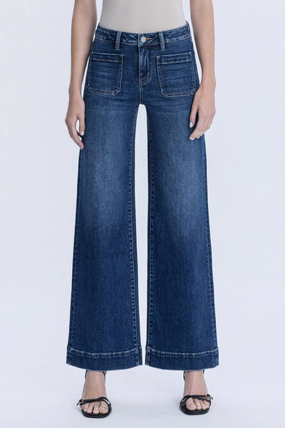 FLYING MONKEY HIGH RISE DARK TROUSER PATCH POCKET JEANS MELANIE