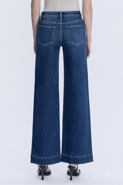 FLYING MONKEY HIGH RISE DARK TROUSER PATCH POCKET JEANS MELANIE