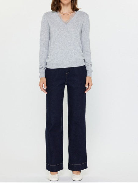 CURRENT AIR LACE TRIM SWEATER HEATHER GREY