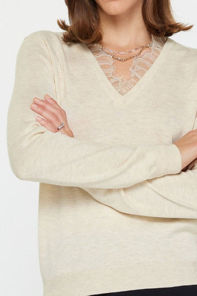 CURRENT AIR LACE TRIM SWEATER IVORY