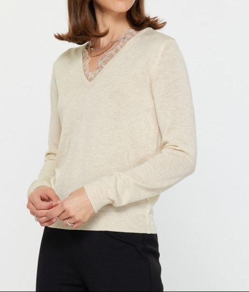 CURRENT AIR LACE TRIM SWEATER IVORY