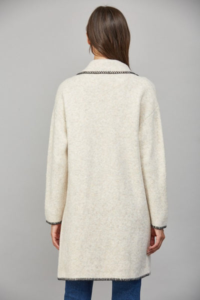 FATE OATMEAL WHIPSTITCH COLLARED CARDIGAN