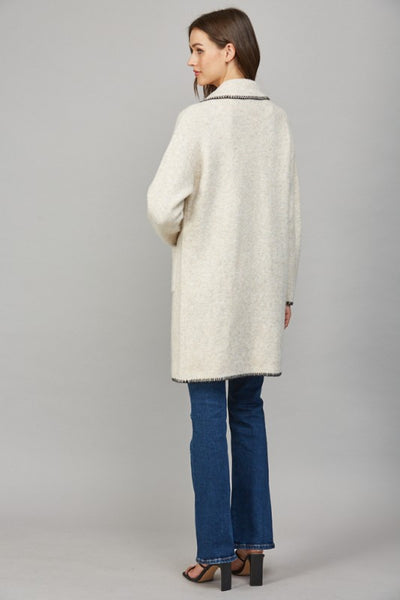 FATE OATMEAL WHIPSTITCH COLLARED CARDIGAN