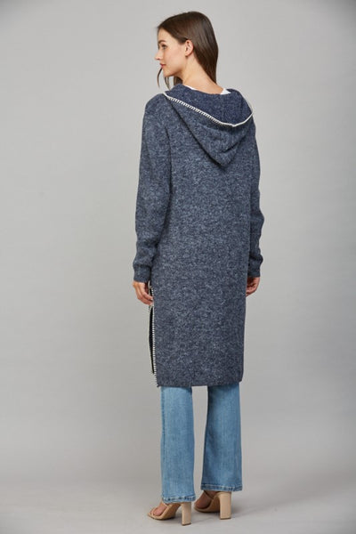 FATE DARK NAVY WHIPSTITCH HOODED CARDIGAN
