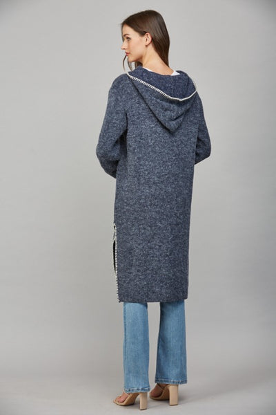 FATE DARK NAVY WHIPSTITCH HOODED CARDIGAN
