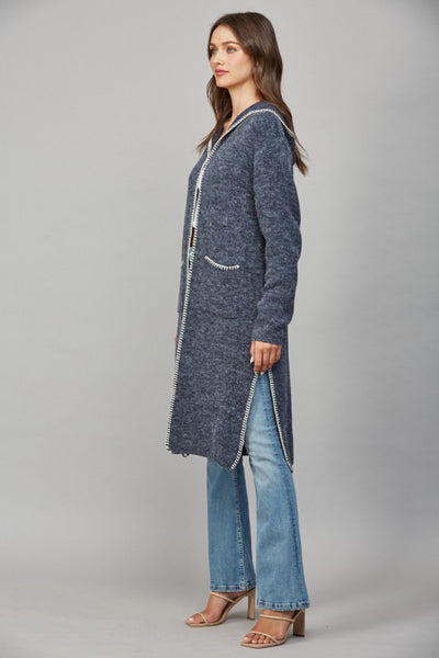 FATE DARK NAVY WHIPSTITCH HOODED CARDIGAN