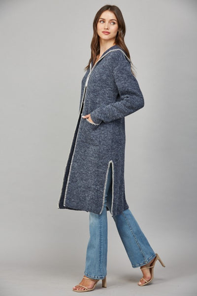 FATE DARK NAVY WHIPSTITCH HOODED CARDIGAN