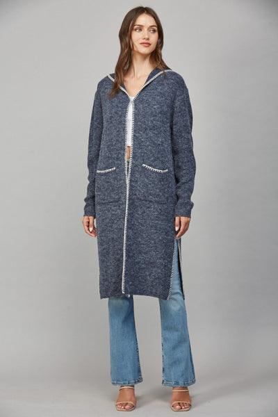 FATE DARK NAVY WHIPSTITCH HOODED CARDIGAN