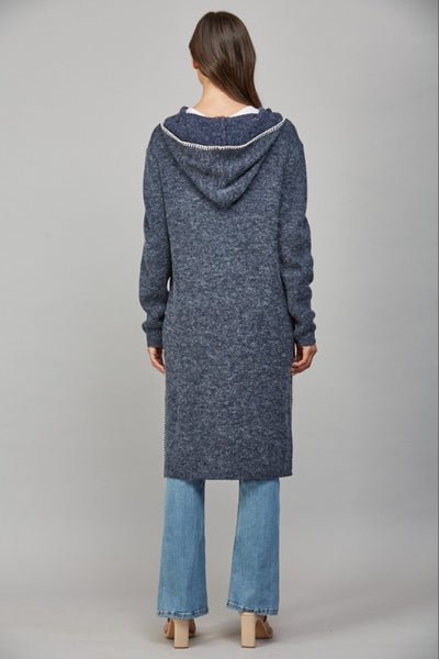 FATE DARK NAVY WHIPSTITCH HOODED CARDIGAN