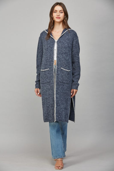 FATE DARK NAVY WHIPSTITCH HOODED CARDIGAN