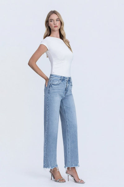 VERVET MID RISE FRAYED HEM ANKLE WIDE LEG JEANS GIGI