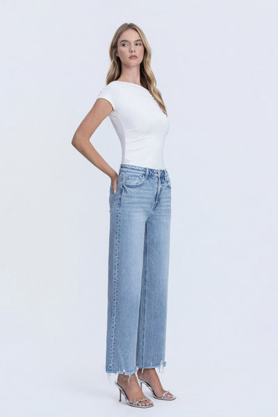 VERVET MID RISE FRAYED HEM ANKLE WIDE LEG JEANS GIGI