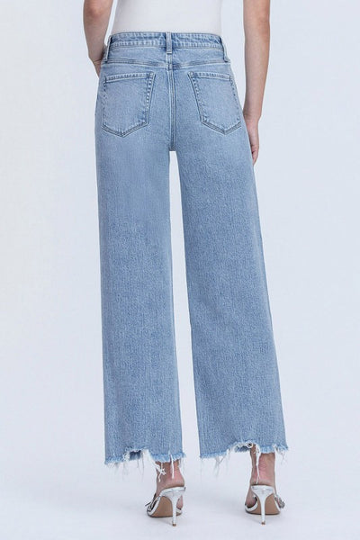 VERVET MID RISE FRAYED HEM ANKLE WIDE LEG JEANS GIGI