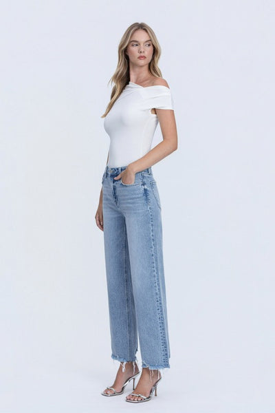 VERVET MID RISE FRAYED HEM ANKLE WIDE LEG JEANS GIGI