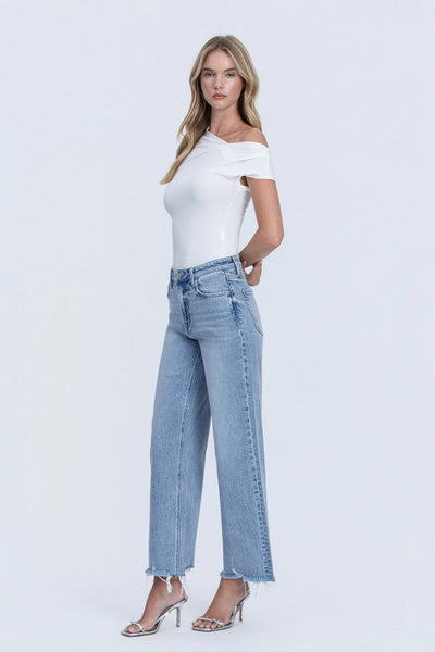 VERVET MID RISE FRAYED HEM ANKLE WIDE LEG JEANS GIGI