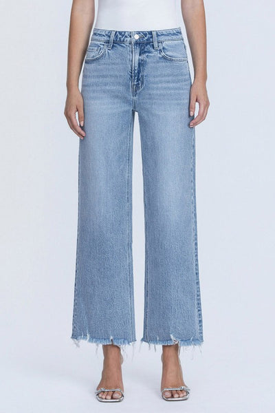 VERVET MID RISE FRAYED HEM ANKLE WIDE LEG JEANS GIGI