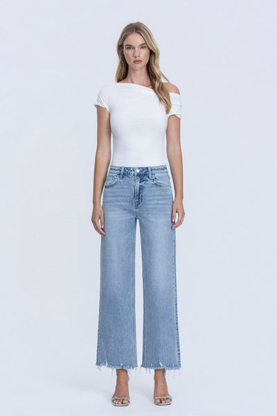 VERVET MID RISE FRAYED HEM ANKLE WIDE LEG JEANS GIGI