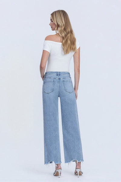 VERVET MID RISE FRAYED HEM ANKLE WIDE LEG JEANS GIGI