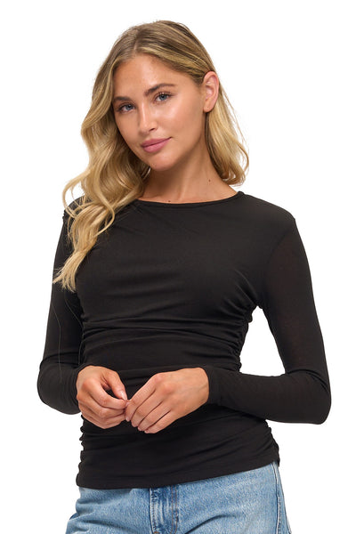 ARIELLA BLACK LONG SLEEVE RUCHED TOP