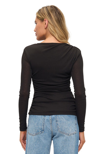 ARIELLA BLACK LONG SLEEVE RUCHED TOP