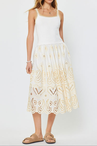 CURRENT AIR EYELET SLEEVELESS COMBO MIDI MAXI DRESS