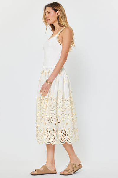 CURRENT AIR EYELET SLEEVELESS COMBO MIDI MAXI DRESS