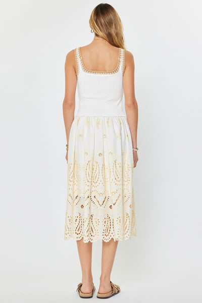 CURRENT AIR EYELET SLEEVELESS COMBO MIDI MAXI DRESS