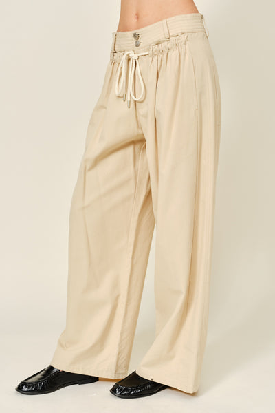 MOLLY STRAIGHT FRONT SHIRRING PANT MUSHROOM