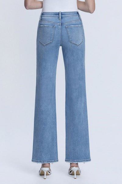 LOVERVET MID RISE DISTRESSED HEM SLIM WIDE JEANS VALERIE
