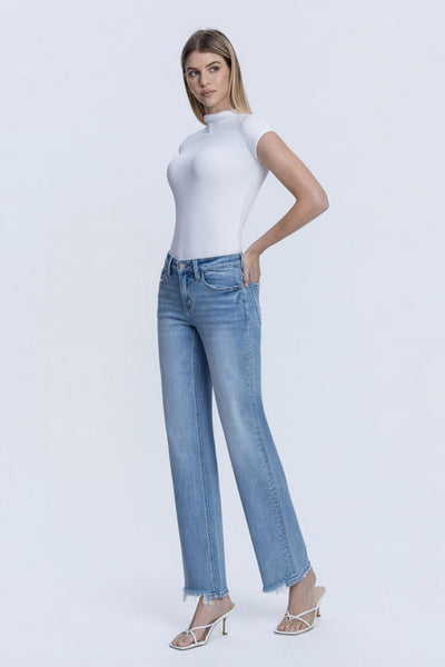 LOVERVET MID RISE DISTRESSED HEM SLIM WIDE JEANS VALERIE