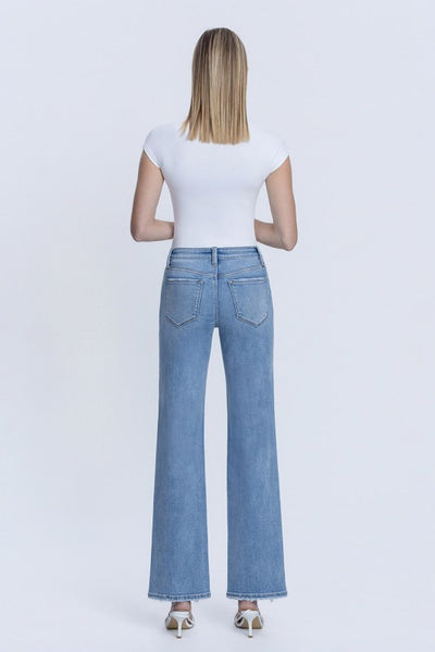 LOVERVET MID RISE DISTRESSED HEM SLIM WIDE JEANS VALERIE