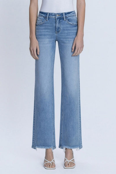LOVERVET MID RISE DISTRESSED HEM SLIM WIDE JEANS VALERIE