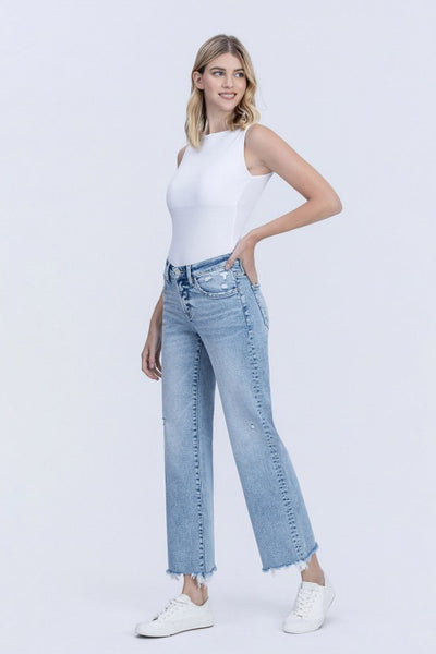 VERVET MID RISE UNEVEN RAW HEM SLIM WIDE JEANS ISLA