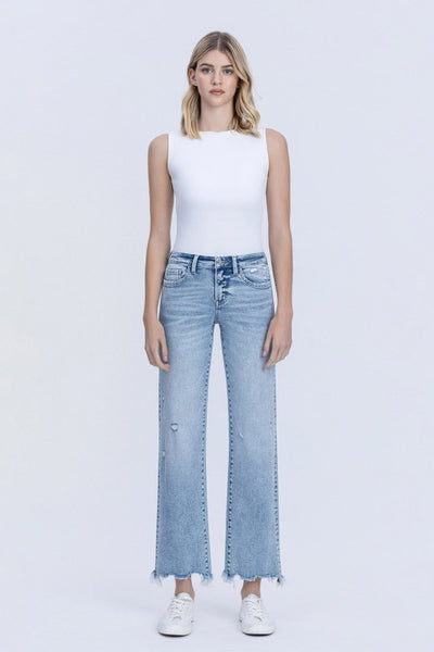 VERVET MID RISE UNEVEN RAW HEM SLIM WIDE JEANS ISLA