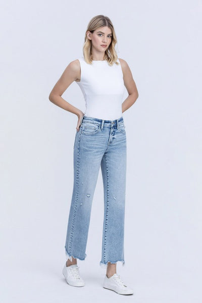 VERVET MID RISE UNEVEN RAW HEM SLIM WIDE JEANS ISLA