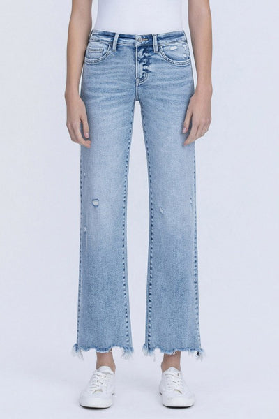 VERVET MID RISE UNEVEN RAW HEM SLIM WIDE JEANS ISLA