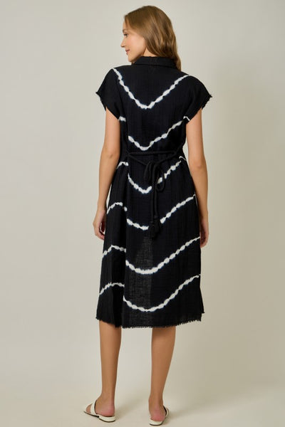 TIE DYE SHIRT DRESS BLACK WHITE BUTTON FRONT