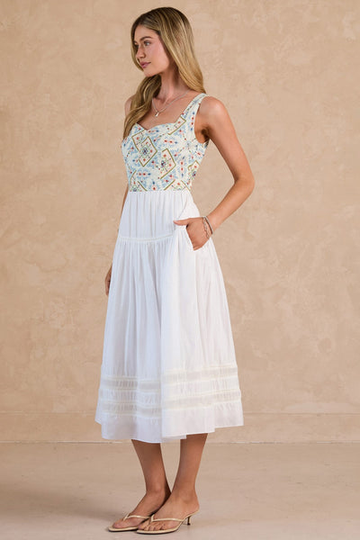 CURRENT AIR EMBROIDERED TIERED MIDI MAXI DRESS EVIE