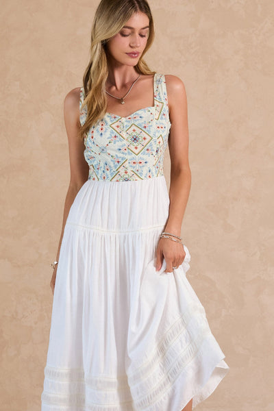 CURRENT AIR EMBROIDERED TIERED MIDI MAXI DRESS EVIE