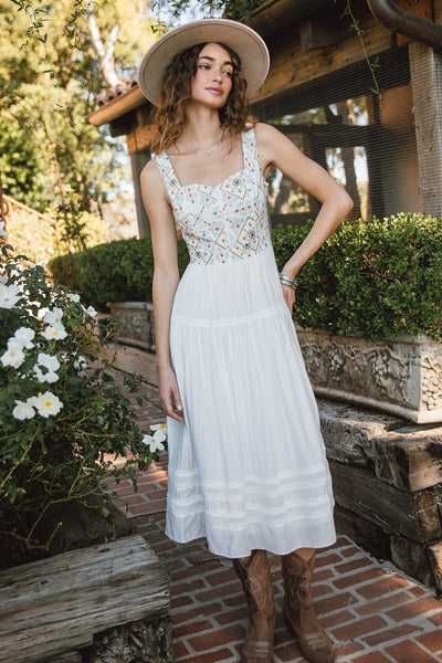 CURRENT AIR EMBROIDERED TIERED MIDI MAXI DRESS EVIE
