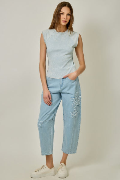EXPOSED SEAM RIBBED TEE WASHED PALE BLUE