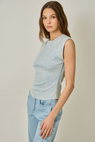 EXPOSED SEAM RIBBED TEE WASHED PALE BLUE