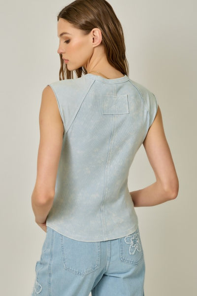 EXPOSED SEAM RIBBED TEE WASHED PALE BLUE