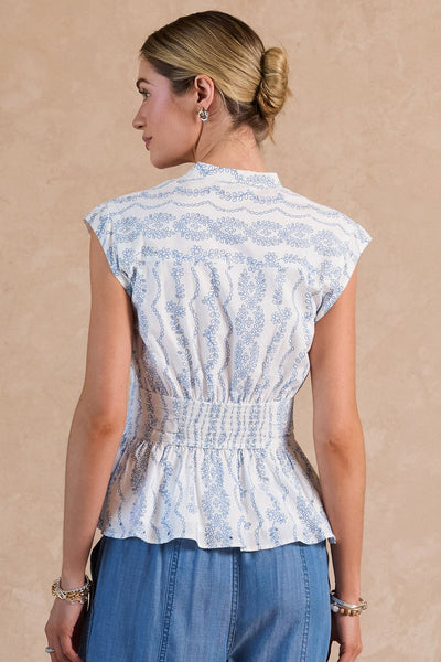 CURRENT AIR FLORAL YELET V-NECK PEPLUM BLOUSE